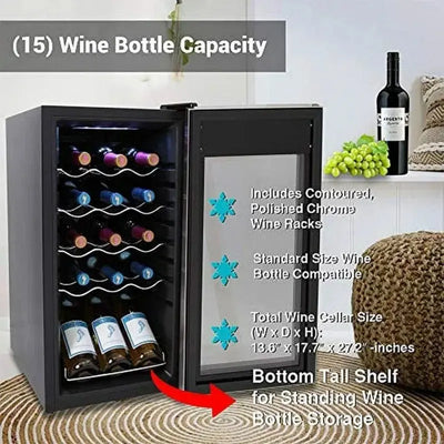 Nutrichef 13.6'' 15 Bottle Single Zone Freestanding | Fridge.com