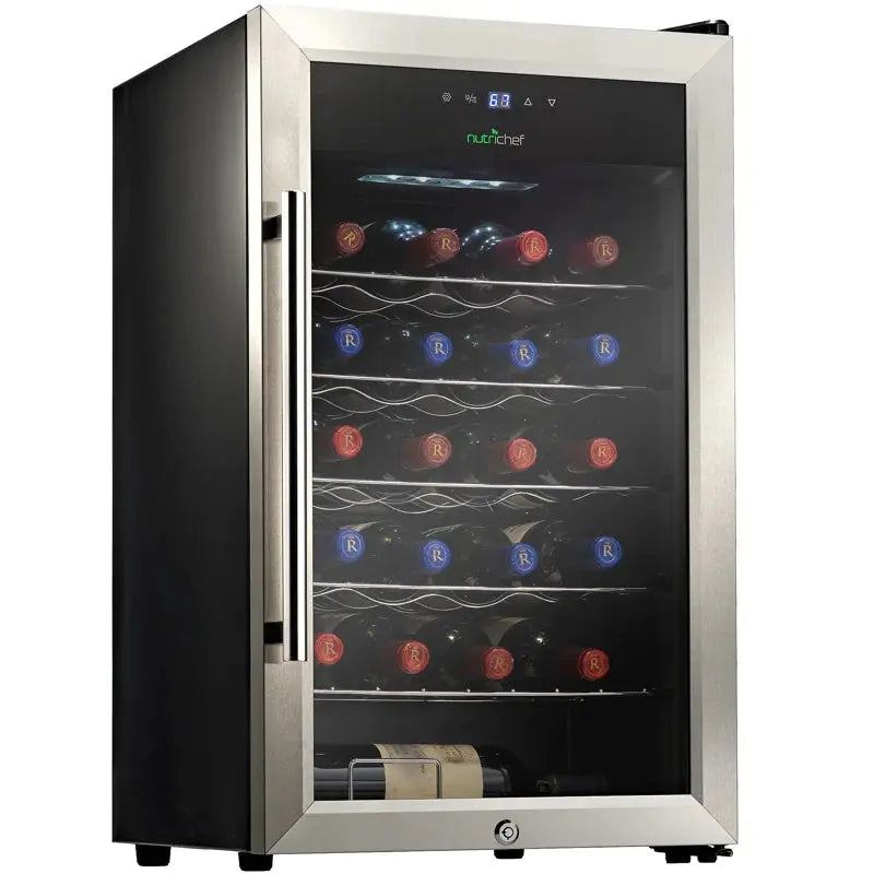 Nutrichef 16.93'' 24 Bottle and Can Single Zone Freestanding Wine & Beverage Refrigerator | Fridge.com