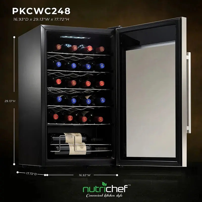 Nutrichef 16.93'' 24 Bottle and Can Single Zone Freestanding Wine & Beverage Refrigerator | Fridge.com