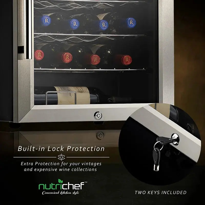 Nutrichef 16.93'' 24 Bottle and Can Single Zone Freestanding Wine & Beverage Refrigerator | Fridge.com