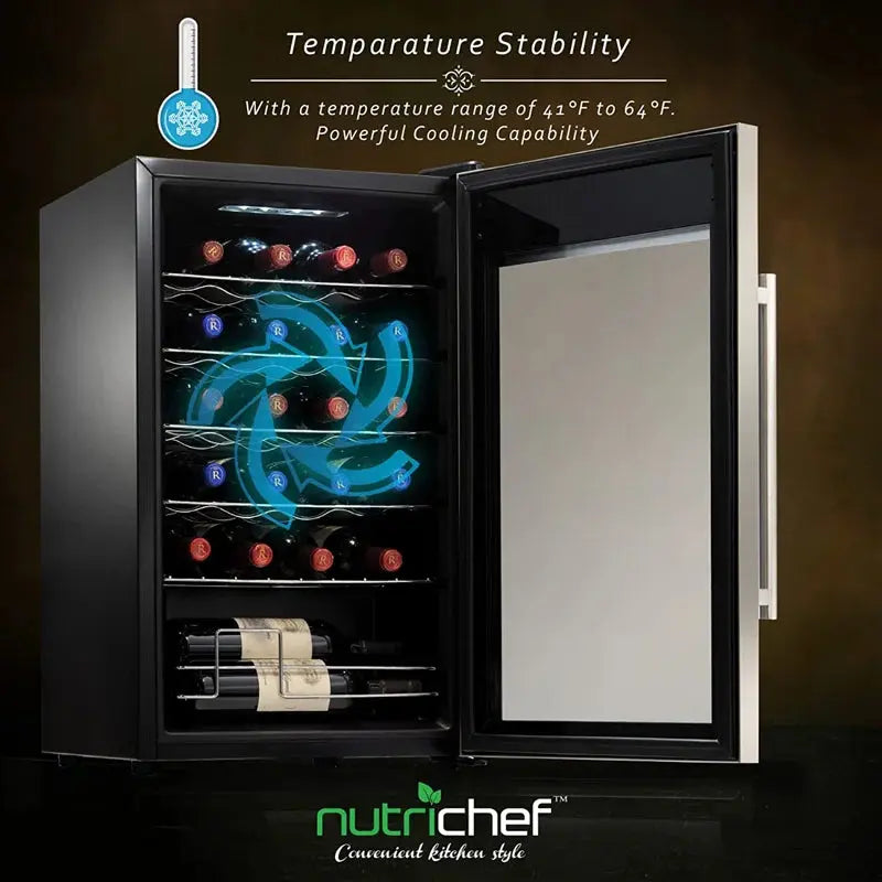 Nutrichef 16.93'' 24 Bottle and Can Single Zone Freestanding Wine & Beverage Refrigerator | Fridge.com