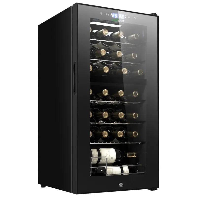 Nutrichef 16.93'' 28 Bottle Dual Zone Freestanding Wine Refrigerator | Fridge.com