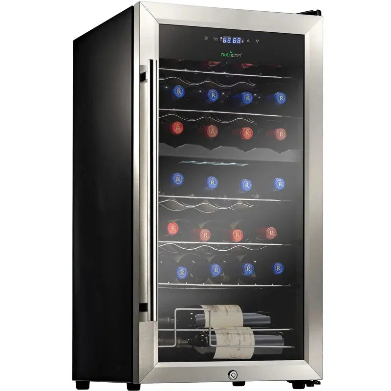 Nutrichef 16.93'' 28 Bottle and Can Dual Zone Freestanding Wine & Beverage Refrigerator | Fridge.com