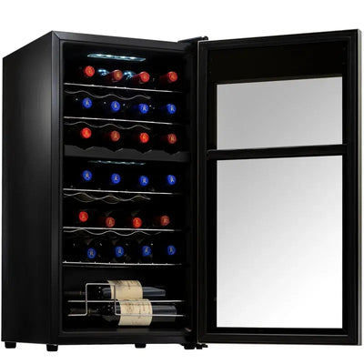 Nutrichef 16.93'' 28 Bottle and Can Dual Zone Freestanding Wine & Beverage Refrigerator | Fridge.com