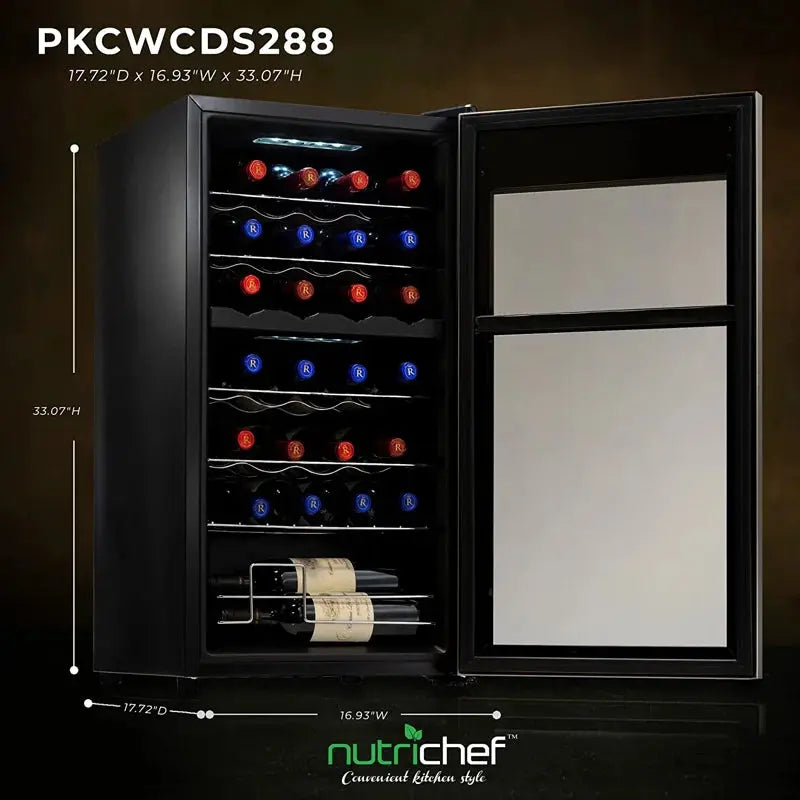 Nutrichef 16.93'' 28 Bottle and Can Dual Zone Freestanding Wine & Beverage Refrigerator | Fridge.com