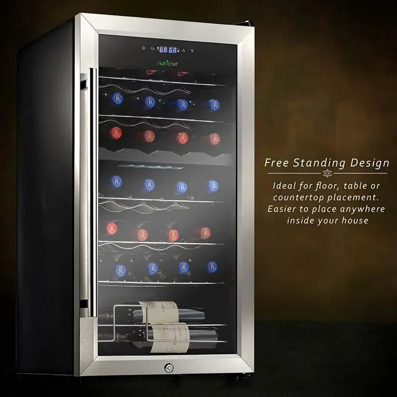 Nutrichef 16.93'' 28 Bottle and Can Dual Zone Freestanding Wine & Beverage Refrigerator | Fridge.com