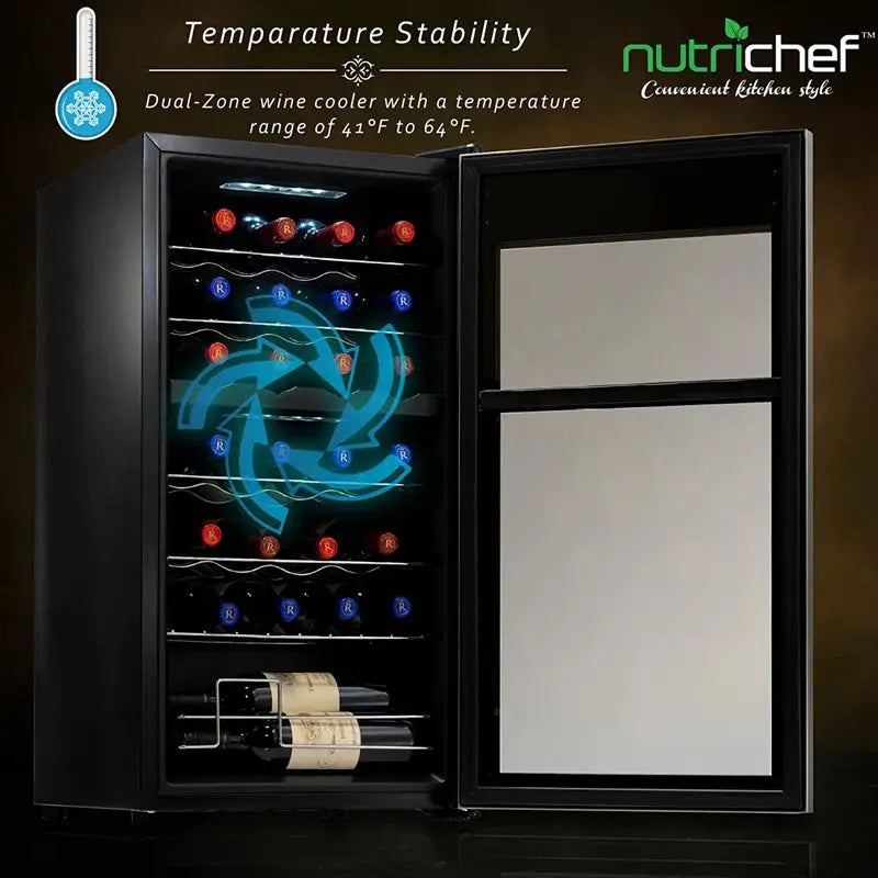 Nutrichef 16.93'' 28 Bottle and Can Dual Zone Freestanding Wine & Beverage Refrigerator | Fridge.com