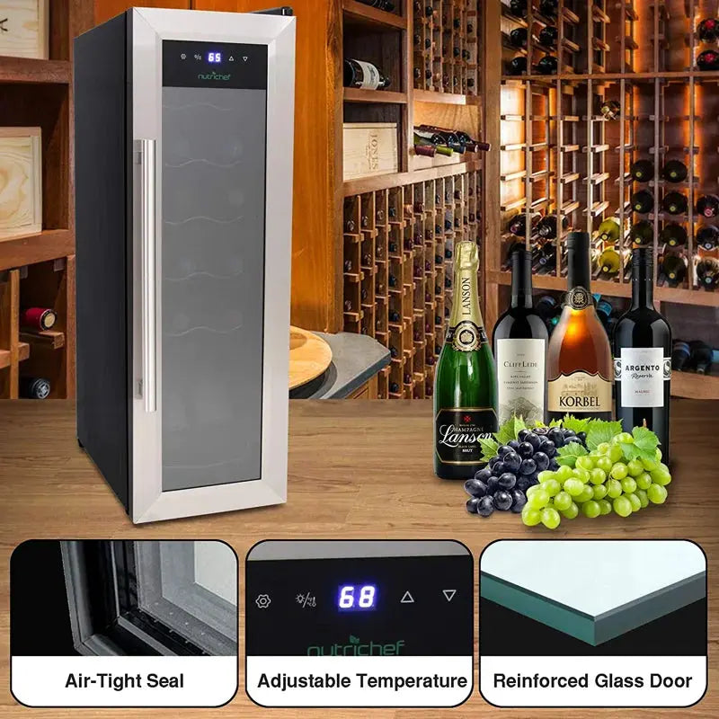 Nutrichef 17.72'' 12 Bottle Single Zone Freestanding Wine Refrigerator | Fridge.com