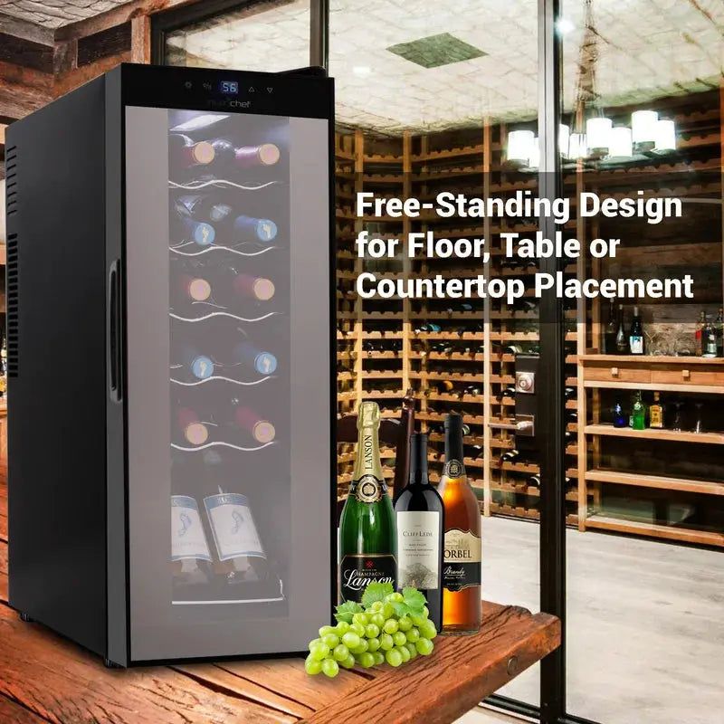 Nutrichef 17.72'' 12 Bottle Single Zone Freestanding Wine Refrigerator | Fridge.com