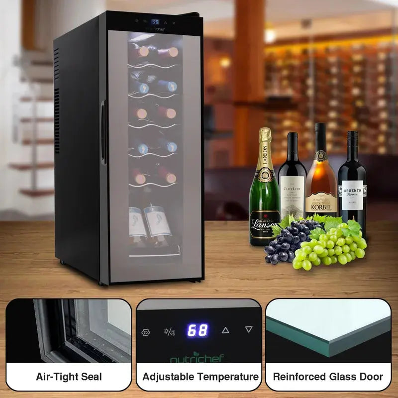 Nutrichef 17.72'' 12 Bottle Single Zone Freestanding Wine Refrigerator | Fridge.com