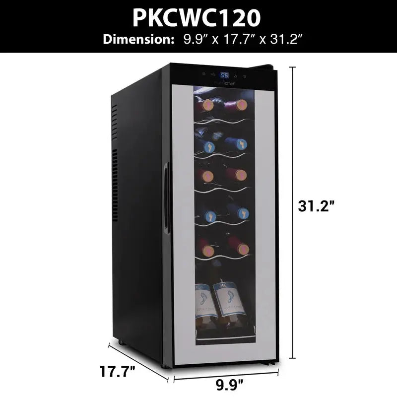 Nutrichef 17.72'' 12 Bottle Single Zone Freestanding Wine Refrigerator | Fridge.com