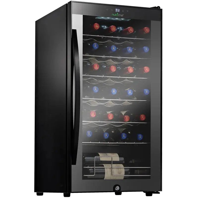 Nutrichef 17.72'' 28 Bottle Single Zone Freestanding Wine Refrigerator | Fridge.com