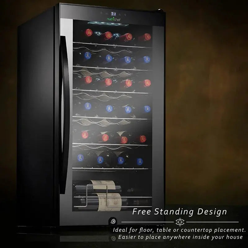 Nutrichef 17.72'' 28 Bottle Single Zone Freestanding Wine Refrigerator | Fridge.com