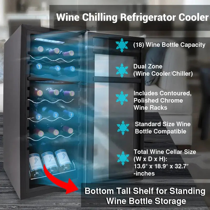 Nutrichef 18.9'' 18 Bottle Dual Zone Freestanding Wine Refrigerator | Fridge.com