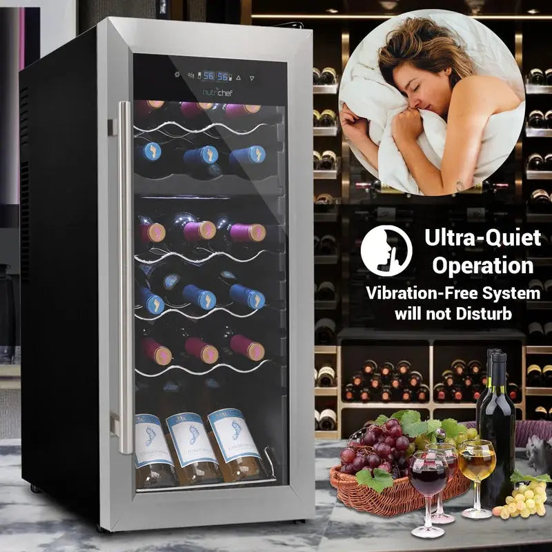 Nutrichef 18.9'' 18 Bottle Dual Zone Freestanding Wine Refrigerator | Fridge.com