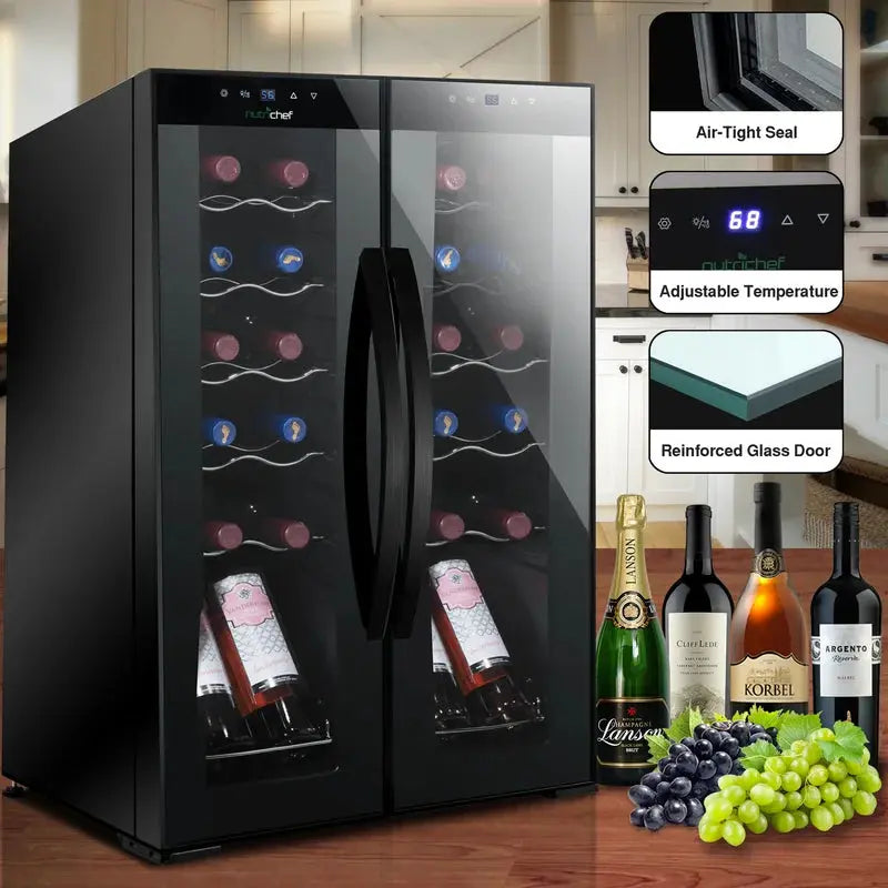 Nutrichef 19.29'' 24 Bottle Dual Zone Freestanding Wine Refrigerator | Fridge.com