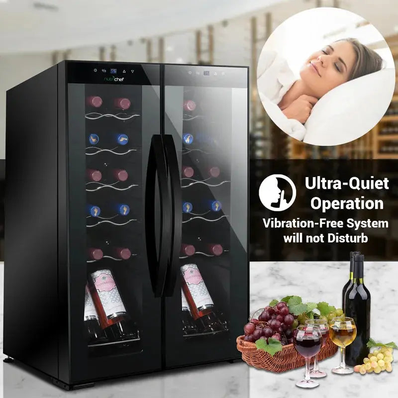 Nutrichef 19.29'' 24 Bottle Dual Zone Freestanding Wine Refrigerator | Fridge.com