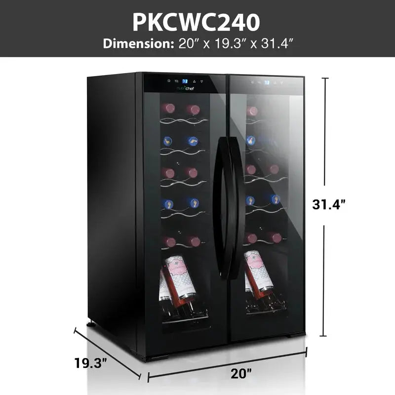 Nutrichef 19.29'' 24 Bottle Dual Zone Freestanding Wine Refrigerator | Fridge.com