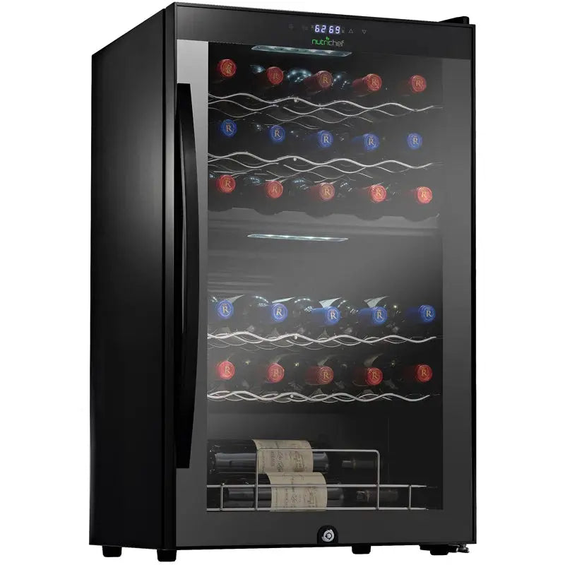 Nutrichef 19.49'' 33 Bottle and Can Dual Zone Freestanding Wine & Beverage Refrigerator | Fridge.com