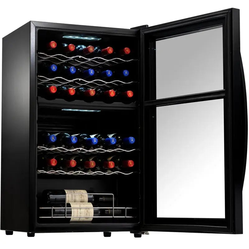 Nutrichef 19.49'' 33 Bottle and Can Dual Zone Freestanding Wine & Beverage Refrigerator | Fridge.com