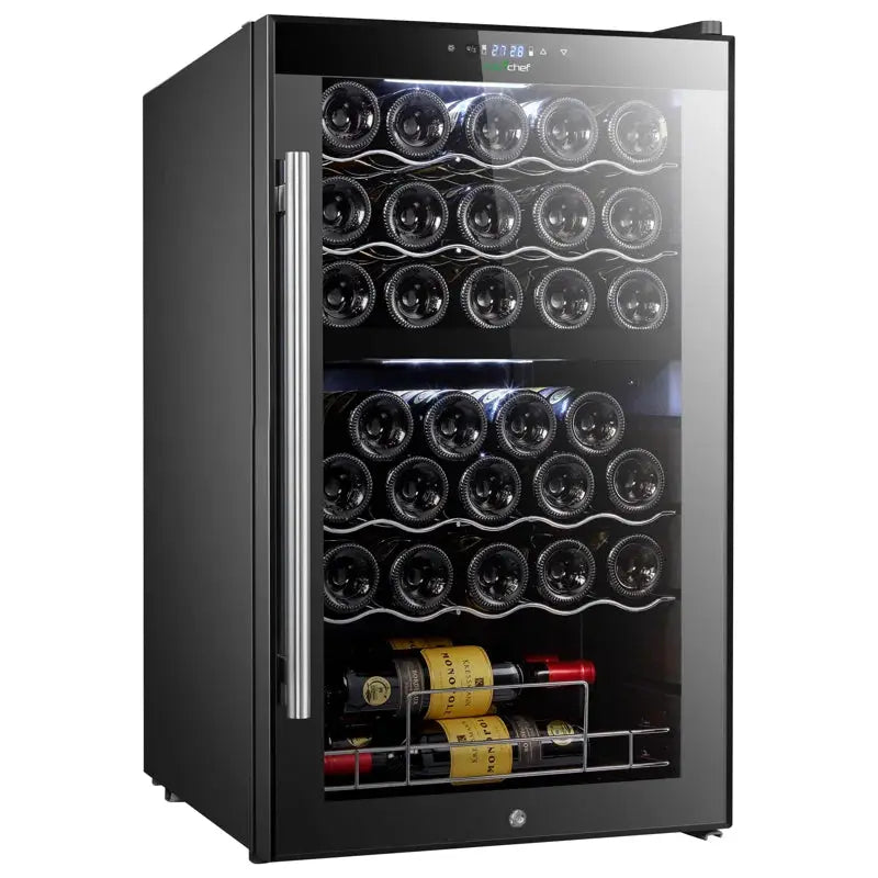 Nutrichef 19.49'' 33 Bottle and Can Dual Zone Freestanding Wine & Beverage Refrigerator | Fridge.com