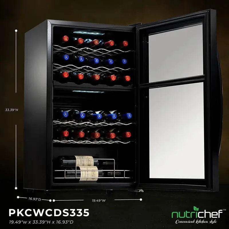 Nutrichef 19.49'' 33 Bottle and Can Dual Zone Freestanding Wine & Beverage Refrigerator | Fridge.com