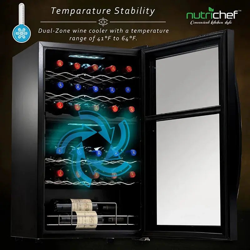 Nutrichef 19.49'' 33 Bottle and Can Dual Zone Freestanding Wine & Beverage Refrigerator | Fridge.com