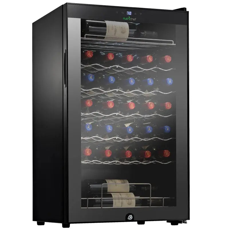 Nutrichef 19.49'' 34 Bottle Single Zone Freestanding Wine Refrigerator | Fridge.com