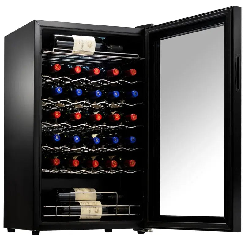 Nutrichef 19.49'' 34 Bottle Single Zone Freestanding Wine Refrigerator | Fridge.com