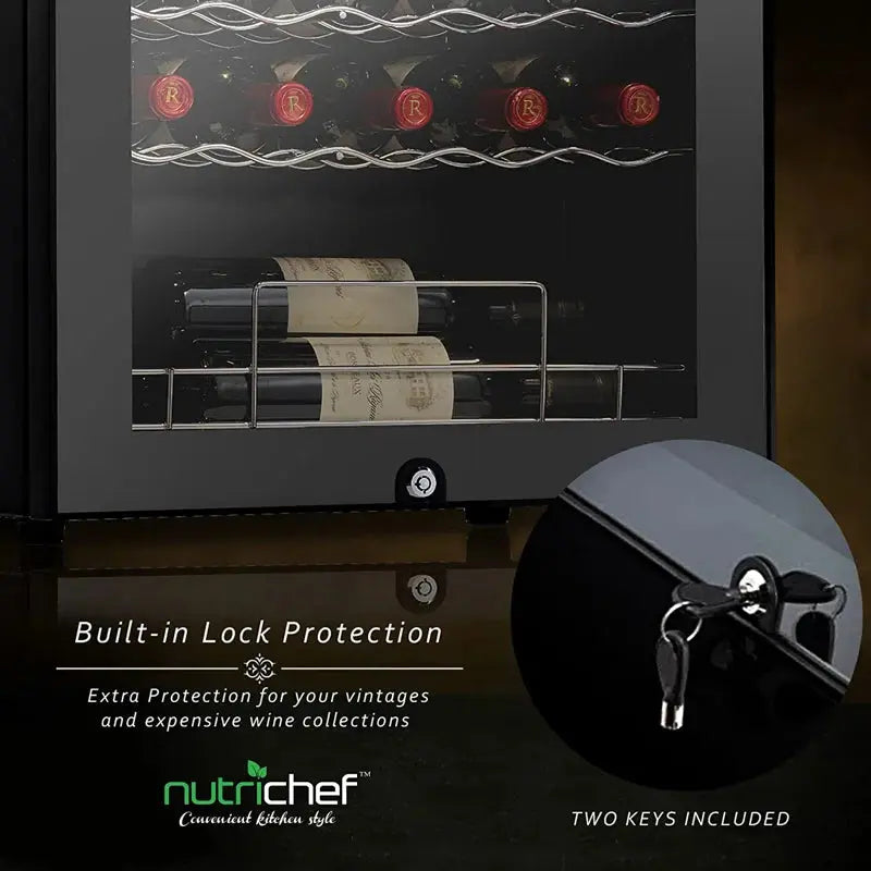 Nutrichef 19.49'' 34 Bottle Single Zone Freestanding Wine Refrigerator | Fridge.com