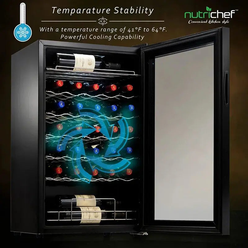 Nutrichef 19.49'' 34 Bottle Single Zone Freestanding Wine Refrigerator | Fridge.com