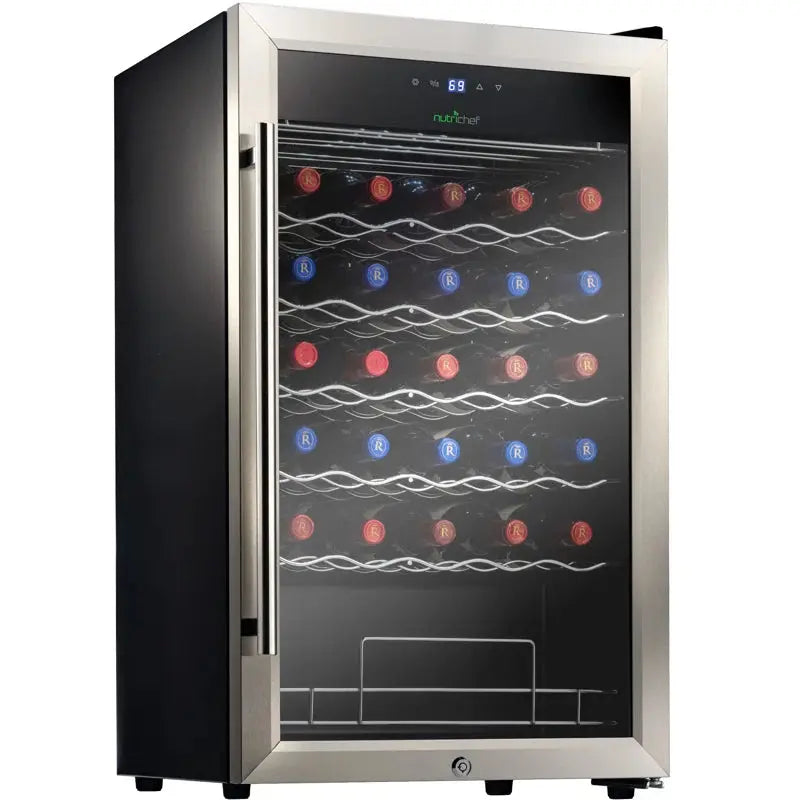 Nutrichef 19.49'' 34 Bottle Single Zone Freestanding Wine Refrigerator | Fridge.com