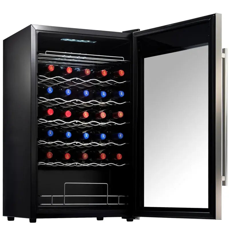 Nutrichef 19.49'' 34 Bottle Single Zone Freestanding Wine Refrigerator | Fridge.com