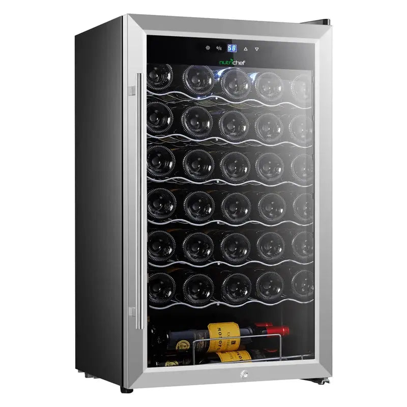 Nutrichef 19.49'' 34 Bottle Single Zone Freestanding Wine Refrigerator | Fridge.com