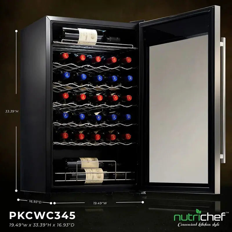 Nutrichef 19.49'' 34 Bottle Single Zone Freestanding Wine Refrigerator | Fridge.com