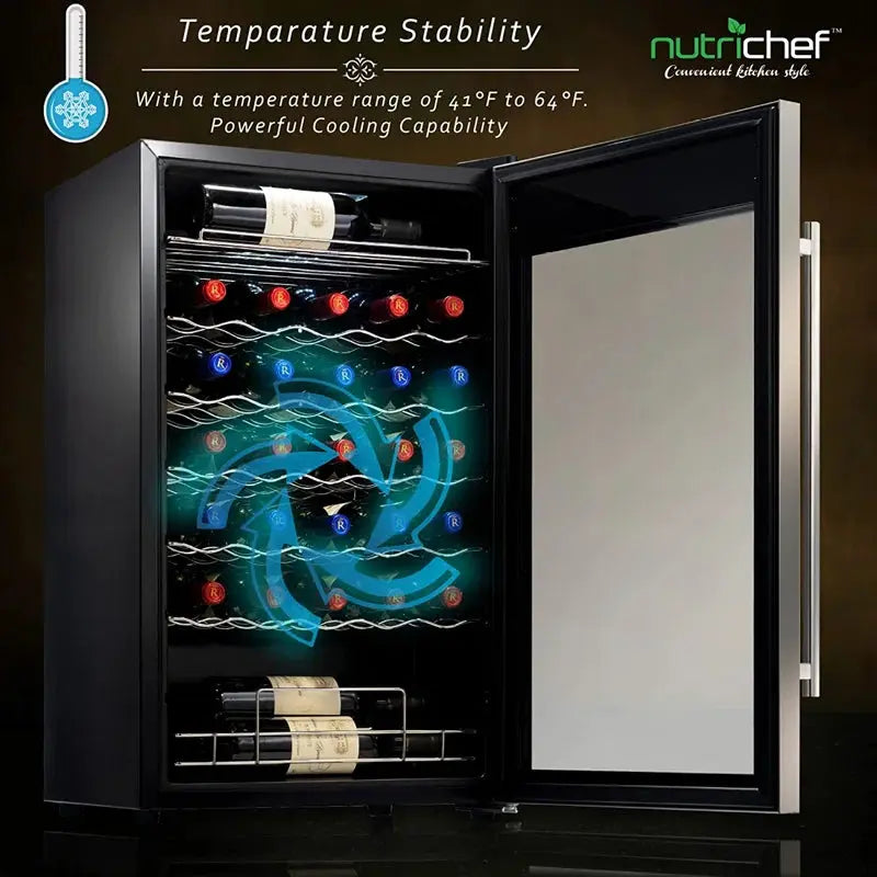 Nutrichef 19.49'' 34 Bottle Single Zone Freestanding Wine Refrigerator | Fridge.com