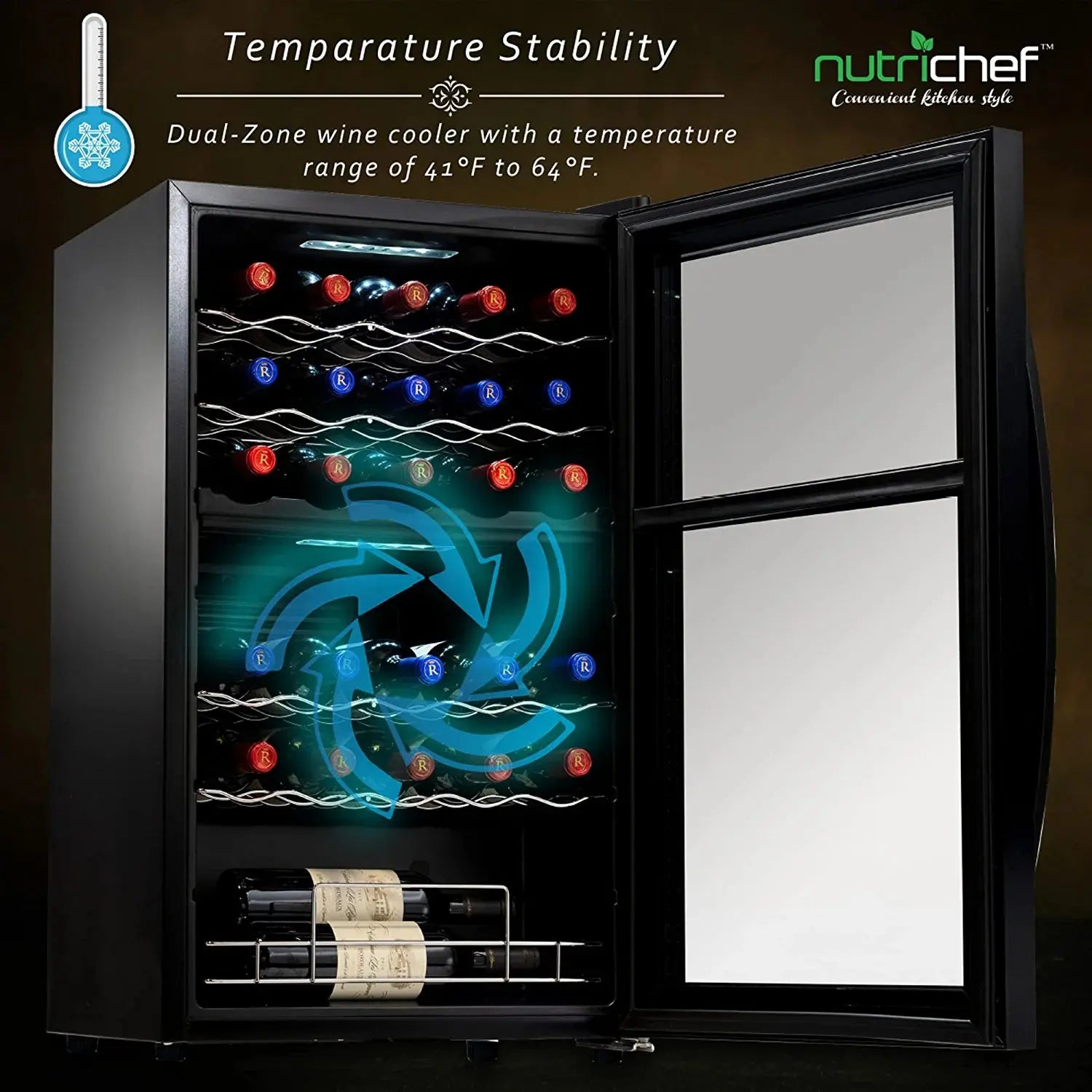 Nutrichef 33 Bottle Dual-Zone Refrigerator PKCWCDS335 | Fridge.com