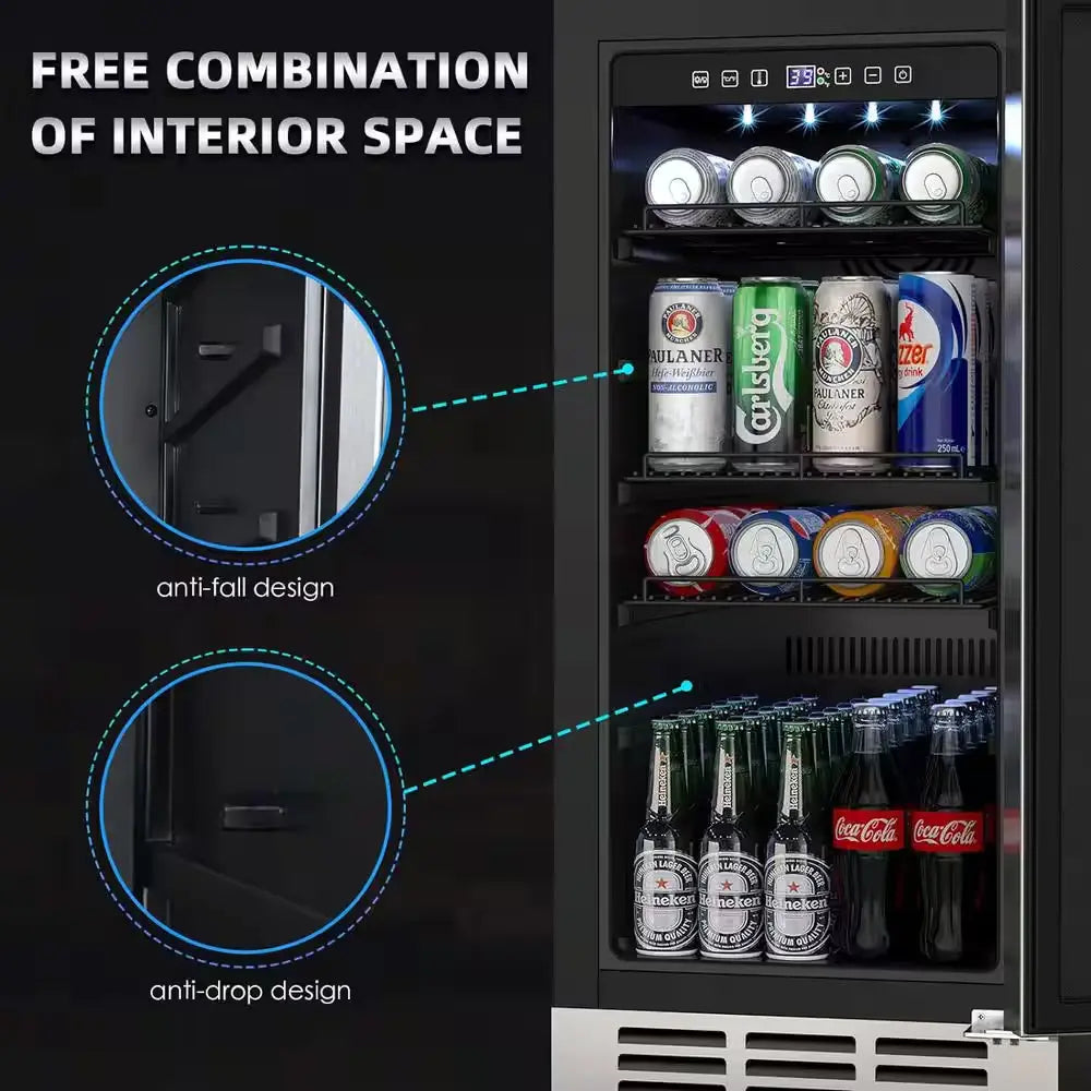 15 In. 3.53 Cu. Ft. Built-In Outdoor Refrigerator in Silver Indoor/Outdoor Beverage Refrigerator for 80-Cans | Fridge.com