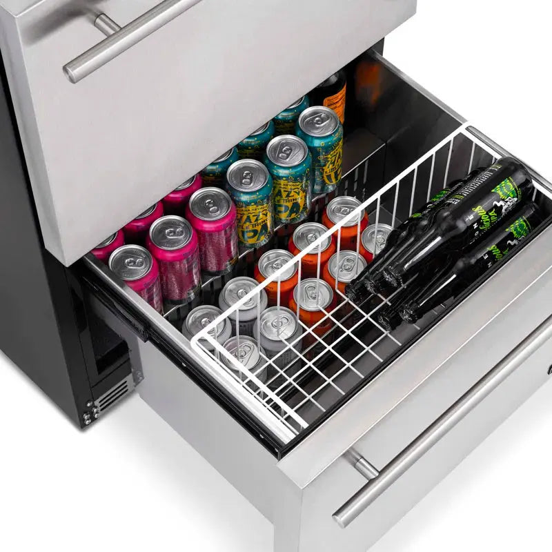 Newair 24" Built-In 20 Bottle and 80 Can Dual Drawer Indoor/Outdoor Wine and Beverage Fridge | Fridge.com