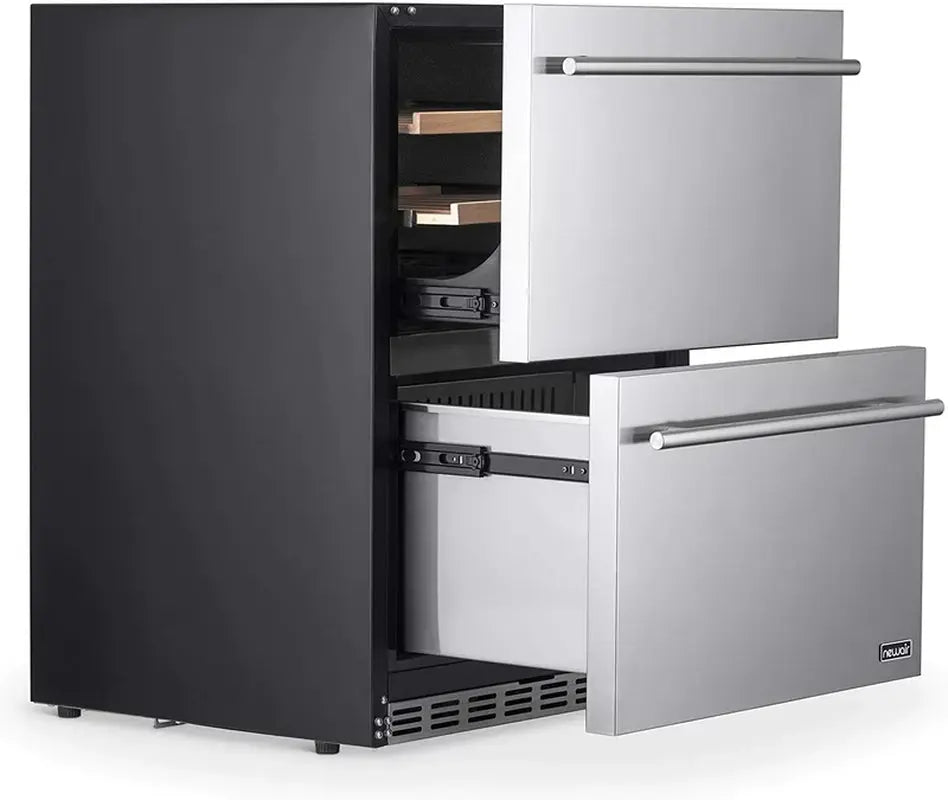 Newair 24" Built-In 20 Bottle and 80 Can Dual Drawer Indoor/Outdoor Wine and Beverage Fridge | Fridge.com