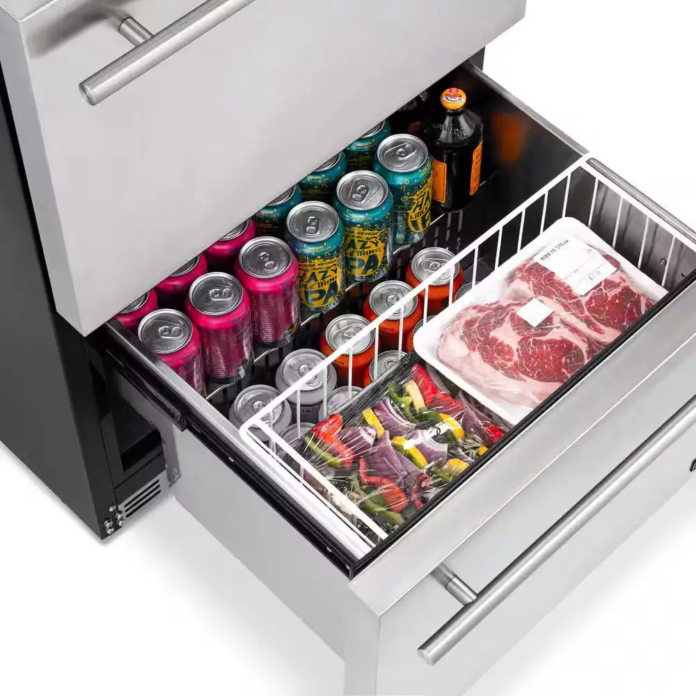 24 In. 20-Bottle and 80-Can Built-In Dual Drawer Indoor/Outdoor Wine and Beverage Fridge in Weatherproof Stainless Steel | Fridge.com