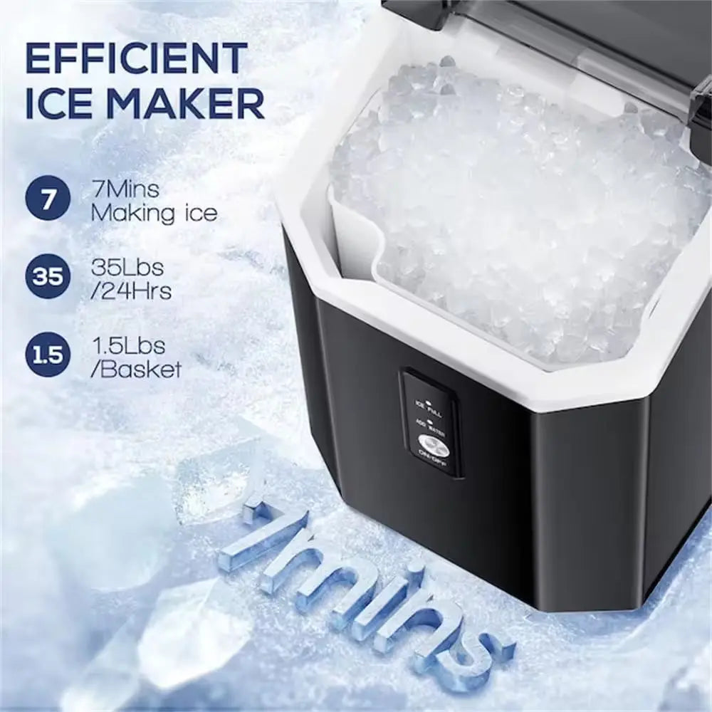 8.66 In. 33 Lbs. Portable Countertop Nugget/Pebble Ice Maker in Black | Fridge.com