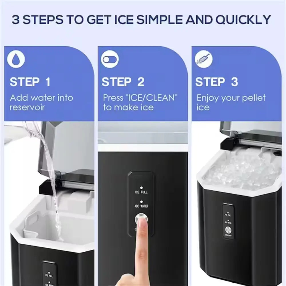 8.66 In. 33 Lbs. Portable Countertop Nugget/Pebble Ice Maker in Black | Fridge.com