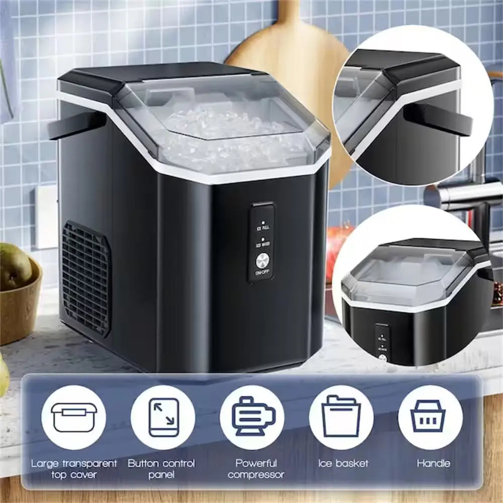 8.66 In. 33 Lbs. Portable Countertop Nugget/Pebble Ice Maker in Black | Fridge.com