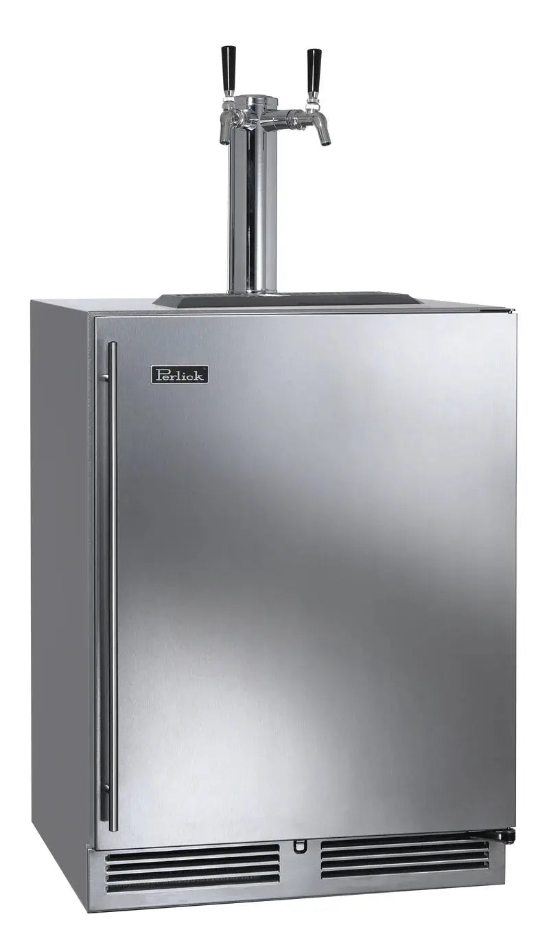 Perlick C-Series 5.2 Cubic Feet Stainless Steel Outdoor Dual Tap Freestanding Kegerator with Door Lock and Adjustable Temperature | Fridge.com