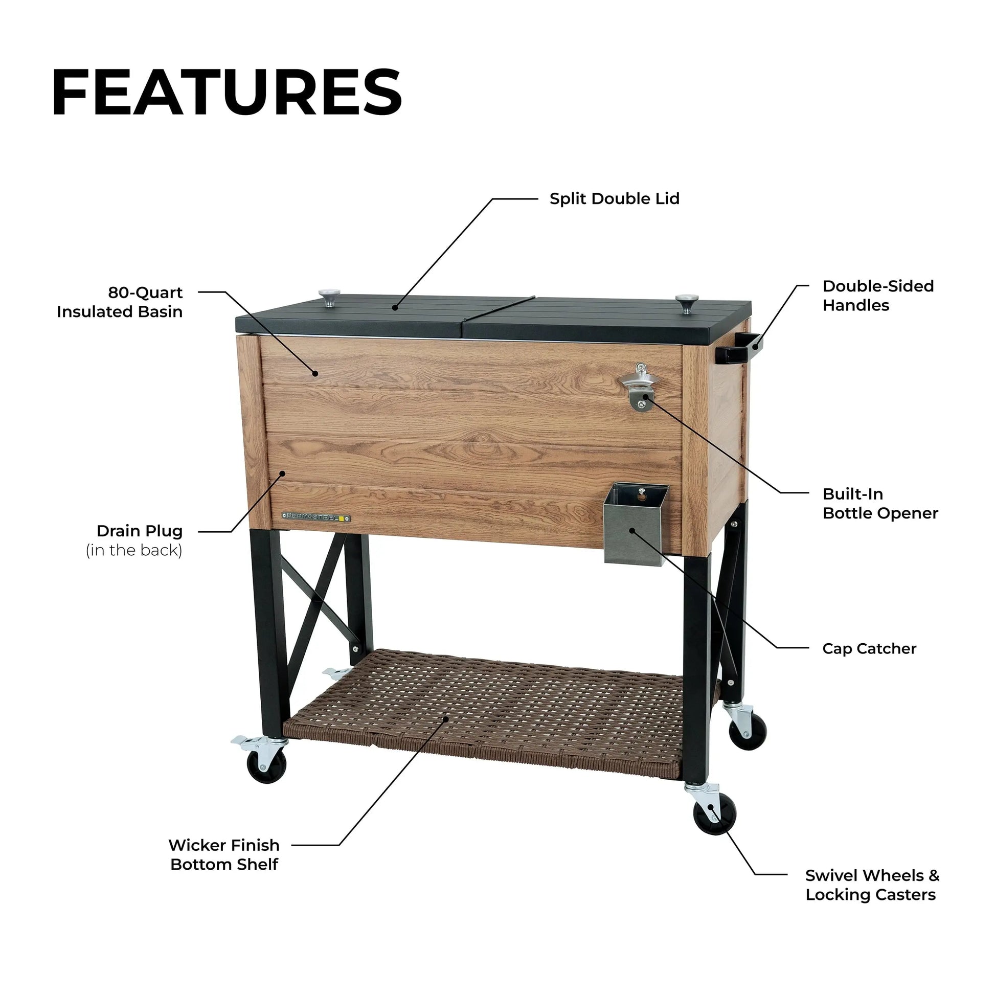 Permasteel 80-Qt Oak Wood Style Patio Cooler with Wicker Bottom | Fridge.com