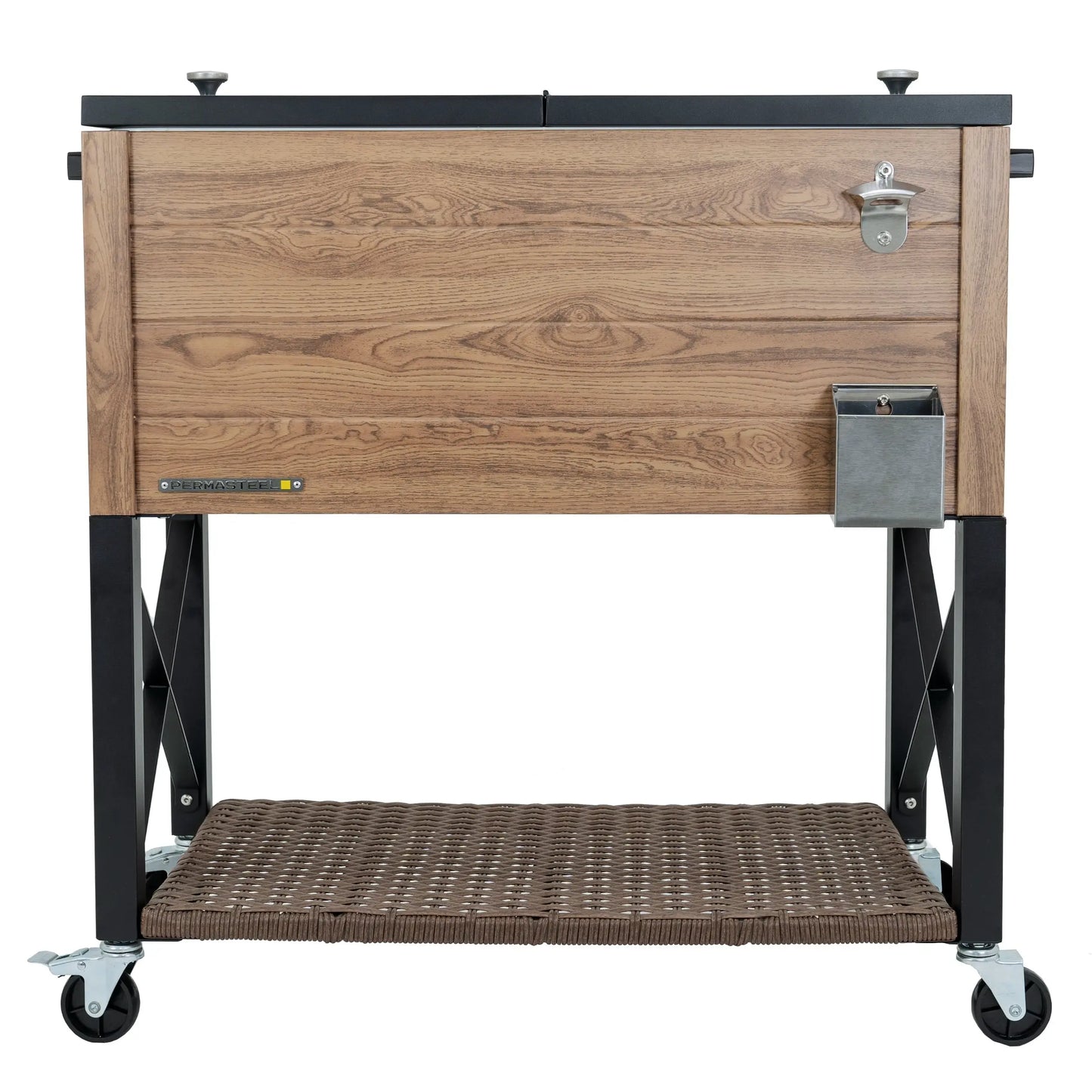 Permasteel 80-Qt Oak Wood Style Patio Cooler with Wicker Bottom | Fridge.com