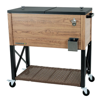 Permasteel 80-Qt Oak Wood Style Patio Cooler with Wicker Bottom | Fridge.com