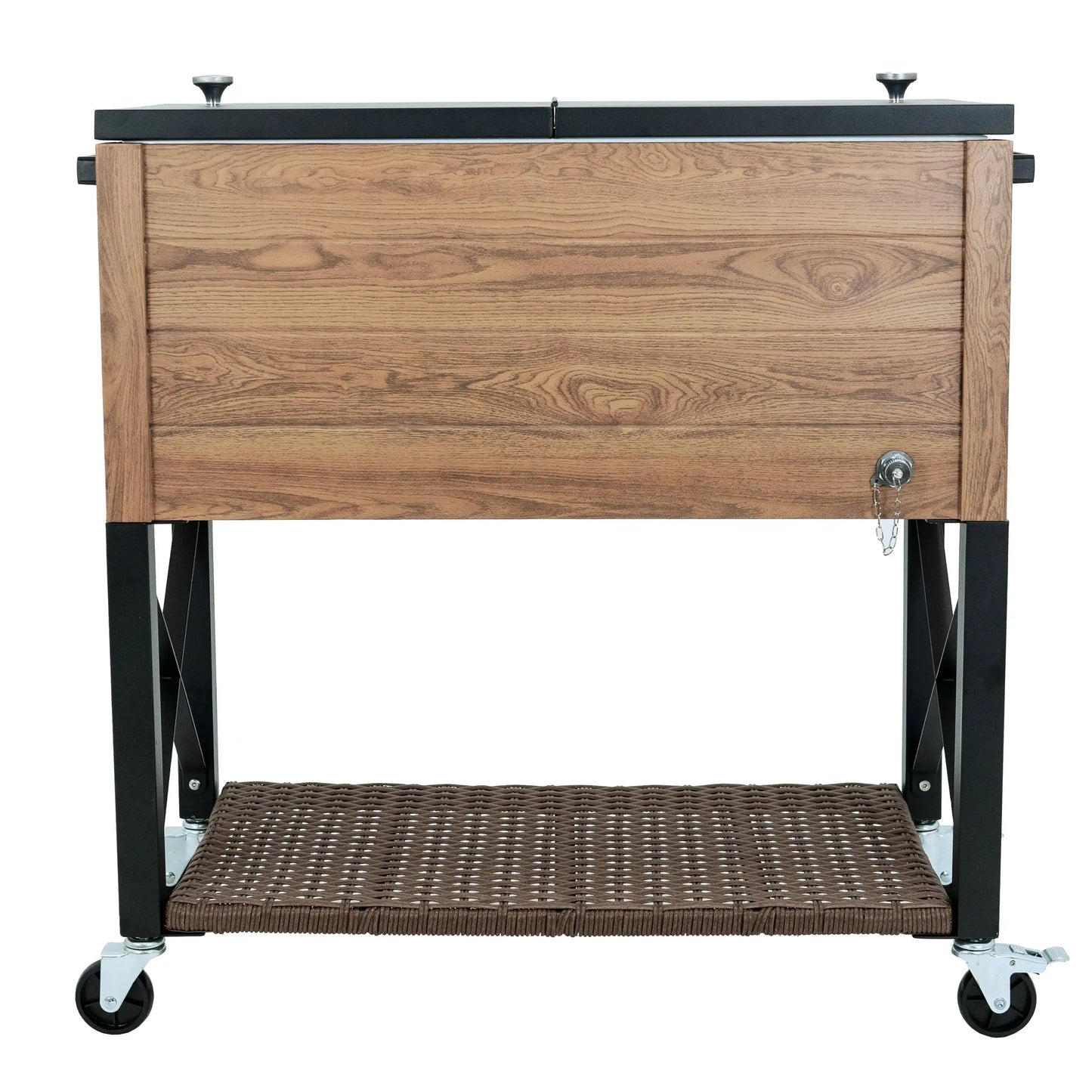 Permasteel 80-Qt Oak Wood Style Patio Cooler with Wicker Bottom | Fridge.com