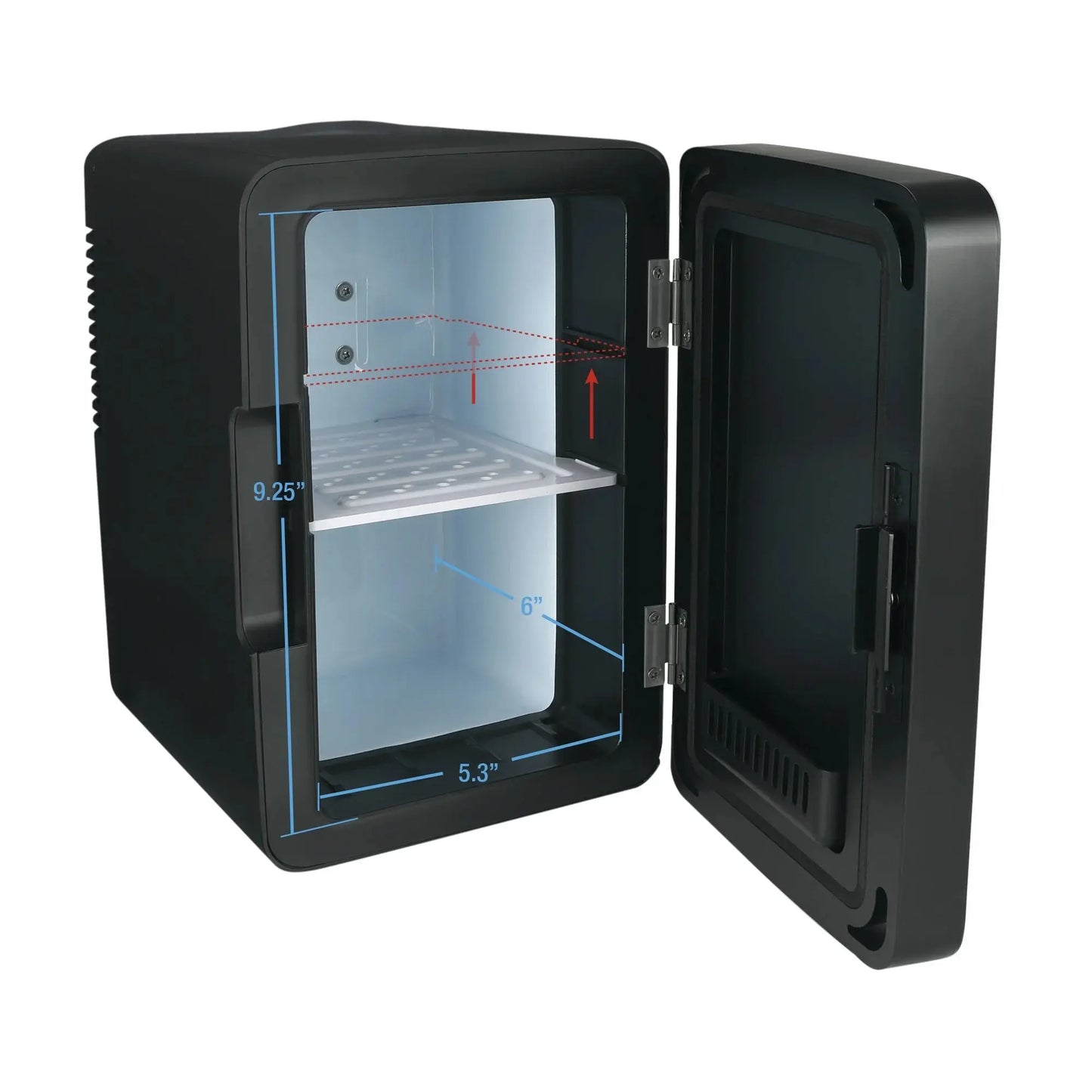 Personal Chiller LED Lighted Mini Fridge with Glass Hinged Door, 10.6"X11.7"X737", New, Black | Fridge.com